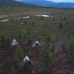 View over autumn camp in Western Taiga